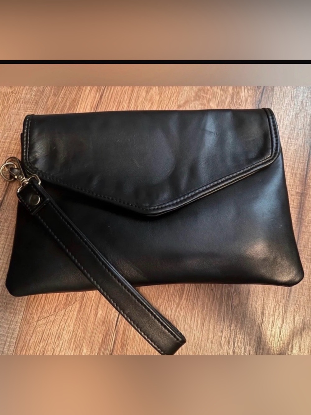Black Leather Envelope Clutch